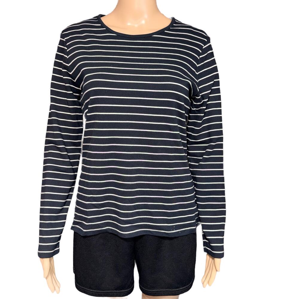 Croft & Barrow Womens T Shirt Top Long Sleeve Pima Cotton Stripes Black White M
